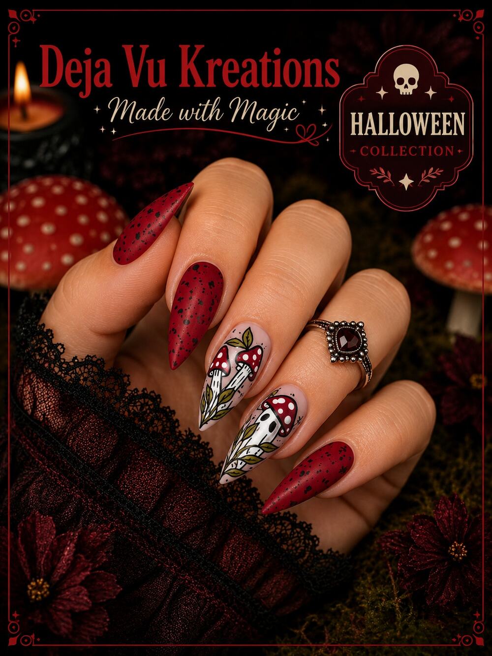 COMING SOON!! 24 Piece Enchanted Mushroom Halloween Press On Long Stiletto Nails